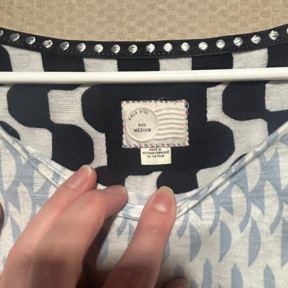 Anthropologie 9-H15 STCL Tunic Top Size M Navy White Geometric Print High Low - Picture 4 of 9